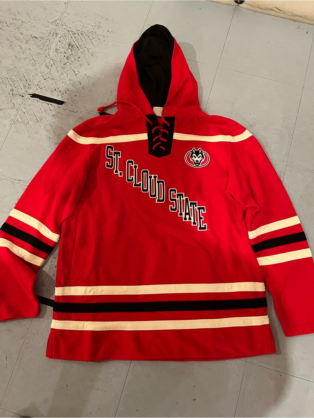 Champion Red, Black & Cream St. Cloud State Hockey Hoodie for Kids